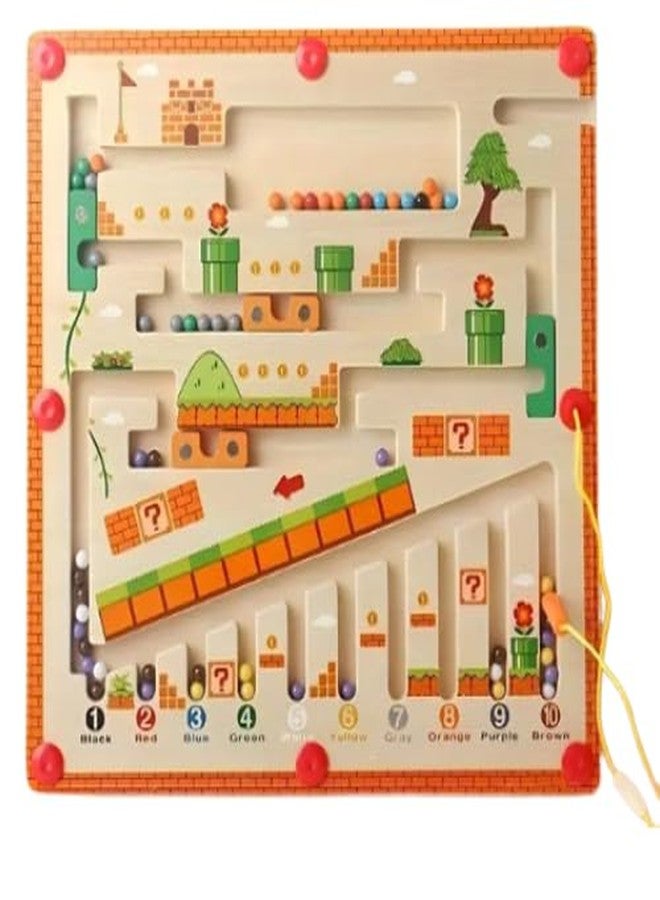 Kevim Magnetic Mushroom Puzzle Board - Color Sorting & Counting Maze Toy with Magnetic Pen, Montessori Learning Game for Kids Ages 6 & Under, Wooden Light Brown - Image 1